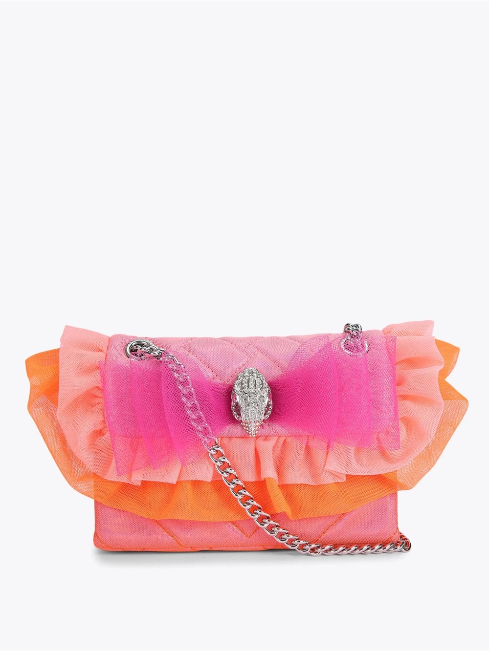 Kurt Geiger London Mini Kensington Pink and Orange Ruffle Crossbody Chain Bag